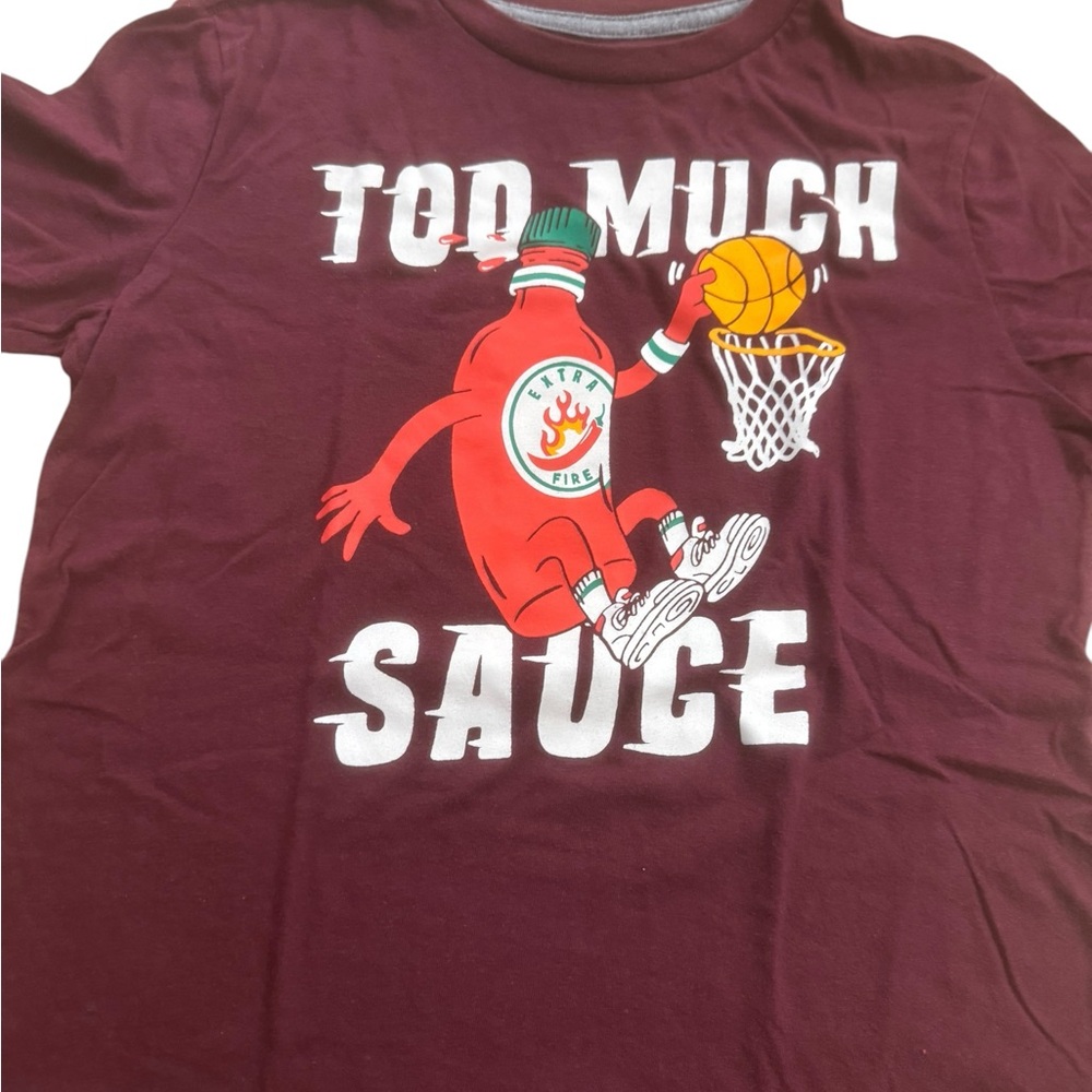 Old Navy | Burgundy Size L Large 10/12 Basketball Dunk “Too Much Sauce” Maroon - Picture 7 of 7